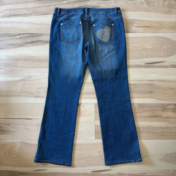 St. John Womens Bootcut Golden Embellished Rhinestone Heart Pocket Jeans Size 14 - Picture 6 of 8